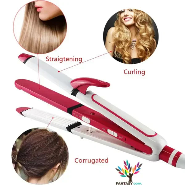 Hair Straightener and Curler, 3-in-1 Ceramic Hair Curling Iron & Hair Straighteners & Crimper Hair Styler Tools Flat Iron with Worldwide Dual Voltage 100~240V